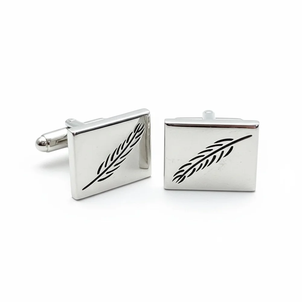 Vintage Swank Silver Tone Wheat Leaf Cufflinks Mid Century Modern MCM Signed